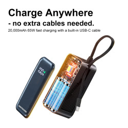 Lifetrons 20000mAh PD 65W Power Bank with Built-in Cables & Digital Display | Fast Charging