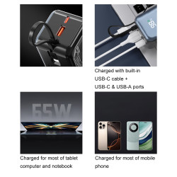 Lifetrons 20000mAh PD 65W Power Bank with Built-in Cables & Digital Display | Fast Charging
